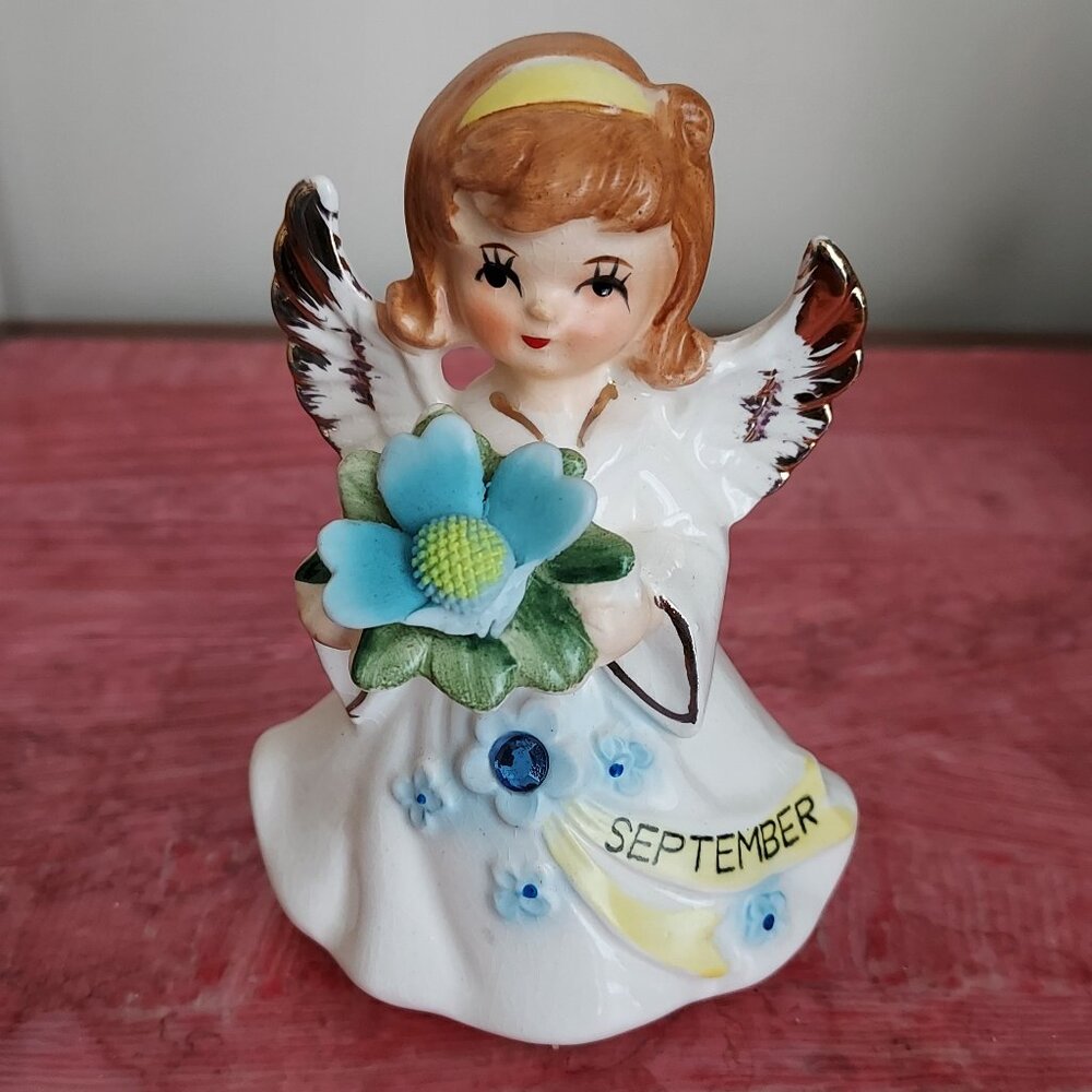 Lefton September Birthday Girl Angel with Blue Stone #6224 (Imperfect)
